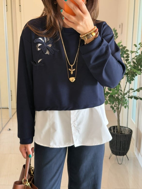 Orijinal Model Nakışlı Gömlekli Sweat - Lacivert