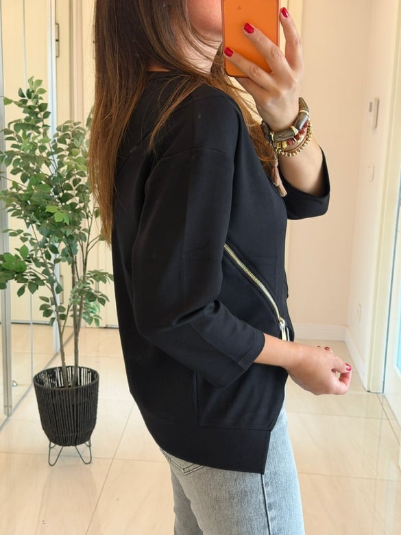 Fermuar Detaylı Modal Sweatshirt-Siyah