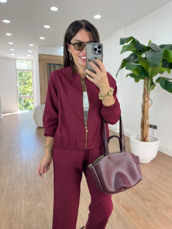 Fermuarlı Pantolon Ceket Takım - Bordo