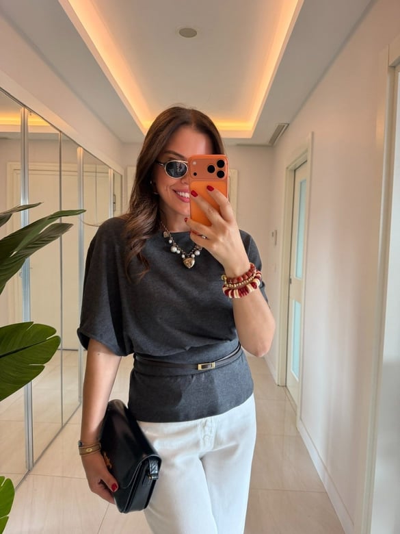 Yarasa Kol Kemerli Bluz-Antrasit