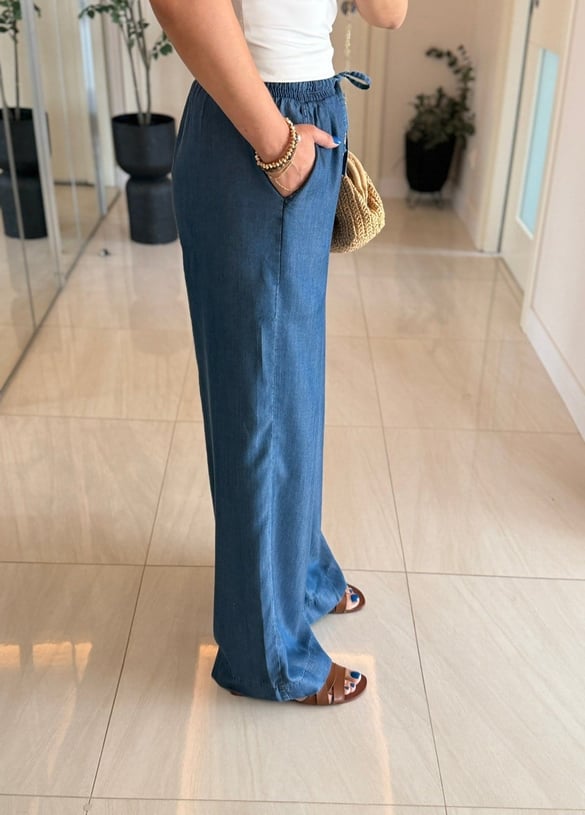 Beli Lastikli Tensel Denim Palazzo - Mavi