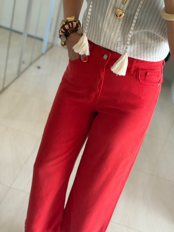 Premium Tensel Denim Pantolon - Kırmızı