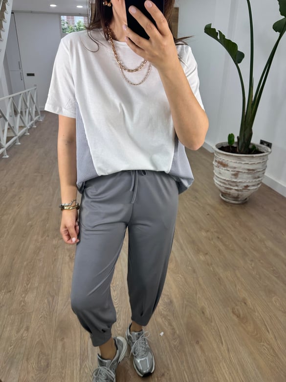 Arkası Poplin Detaylı Basic Tişört-Siyah