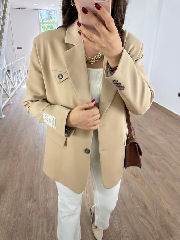 Armalı Blazer Ceket-Bej