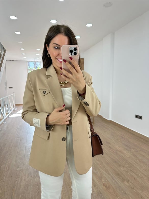Armalı Blazer Ceket-Bej