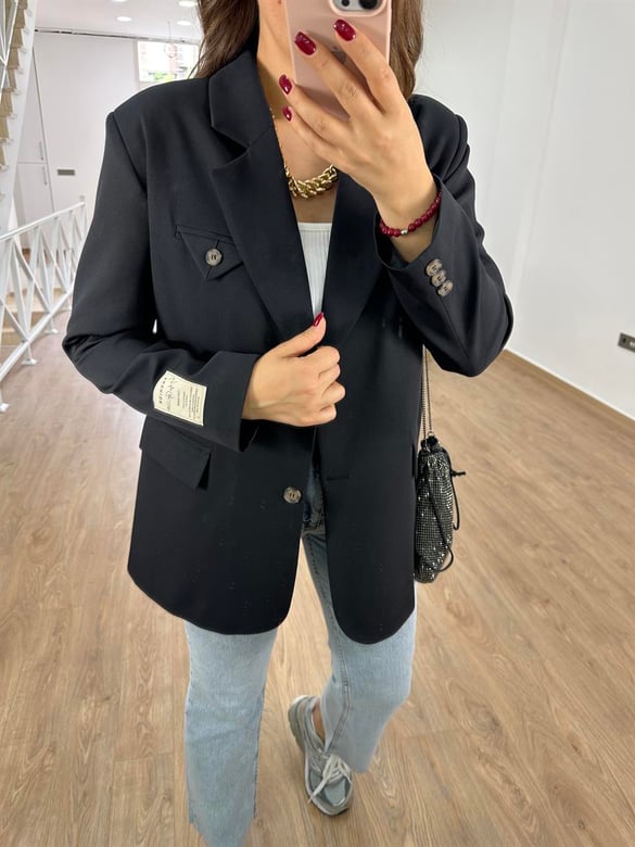 Armalı Blazer Ceket-Siyah