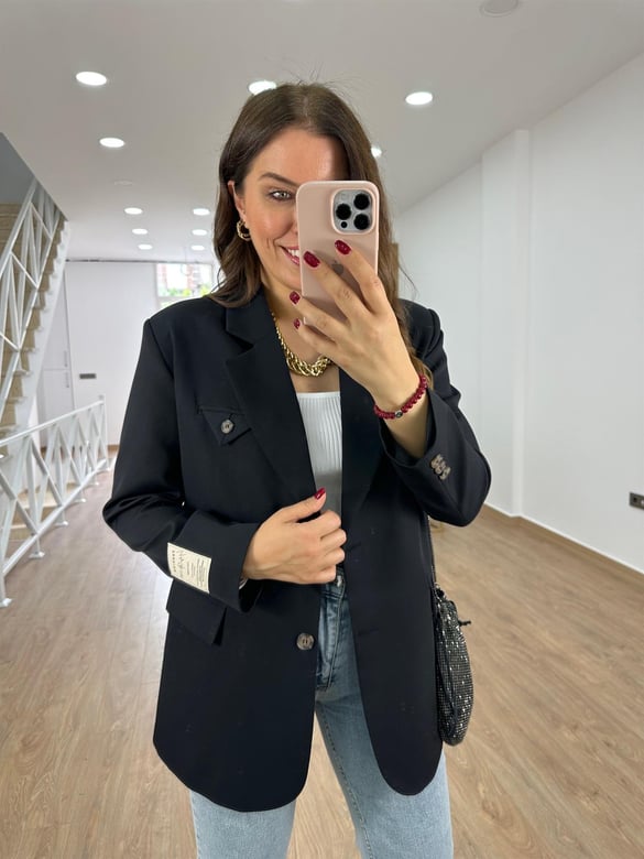 Armalı Blazer Ceket-Siyah