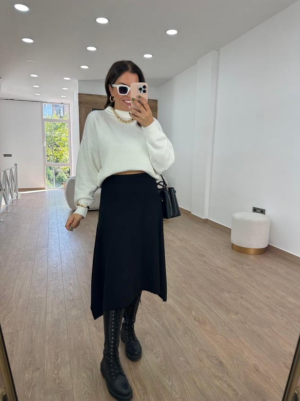 Asimetrik KesimFitilli Likralı Etek