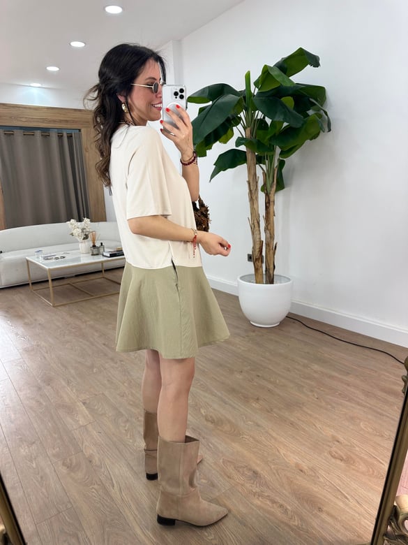 Asimetrik Mini Elbise - Bej