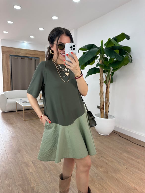 Asimetrik Mini Elbise - Haki