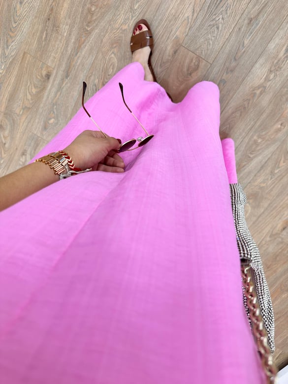 Askıları Ayarlanabilir Cepli Vual Elbise-Açık Pembe