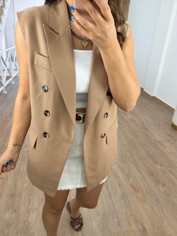 Astarlı Blazer Yelek-Camel