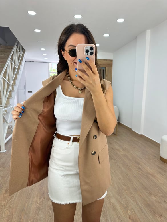 Astarlı Blazer Yelek-Camel