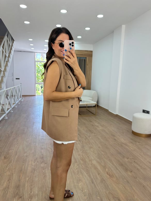 Astarlı Blazer Yelek-Camel