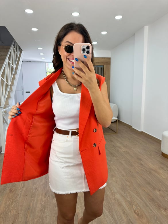 Astarlı Blazer Yelek-Turuncu