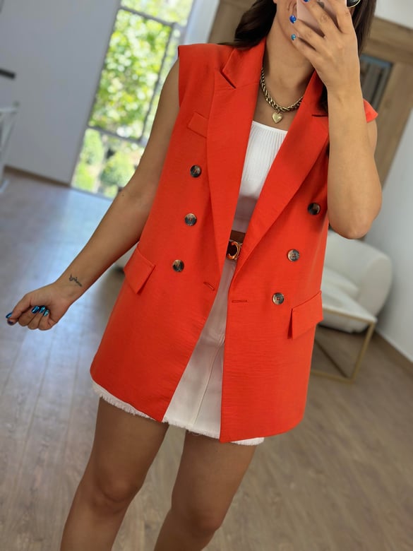Astarlı Blazer Yelek-Turuncu