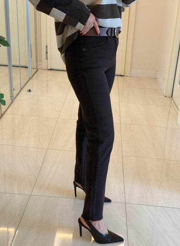 Likralı Kesik Paça Boyfit Jean-Kahve