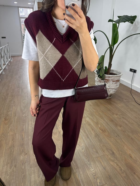 Baklava Desen Süveter - Bordo
