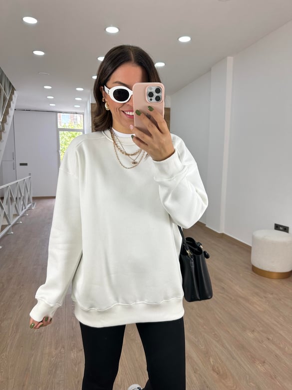 Basic Salaş Sweatshirt-Beyaz