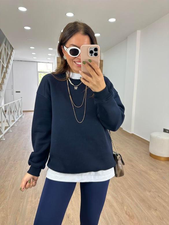 Basic Salaş Sweatshirt-Lacivert