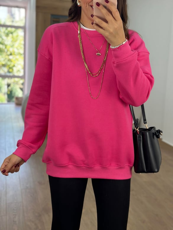 Basic Salaş Sweatshirt - Pembe