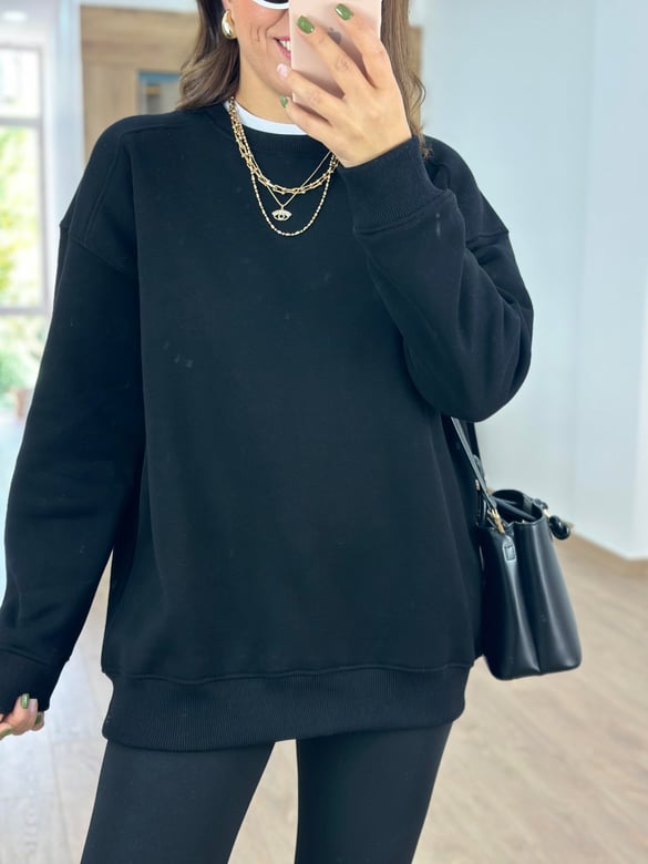 Basic Salaş Sweatshirt-Siyah