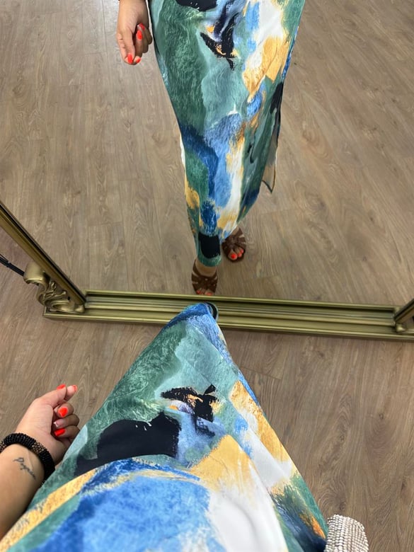 Batik Desen Sıfır Kol Elbise