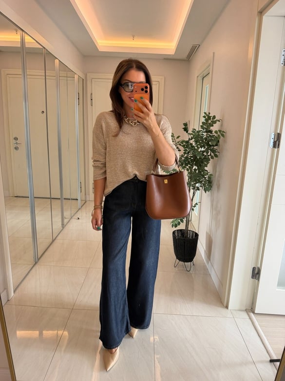 Bel Arkası Lastikli Tensel Denim Palazzo - Lacivert 