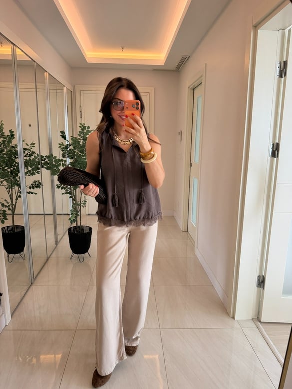 Etek Ucu Dantelli Modal Bluz-Kahve