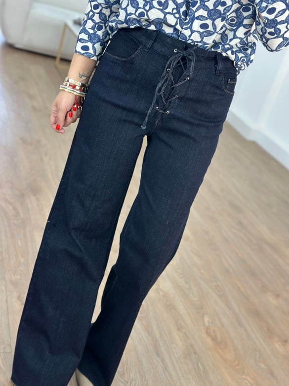Beli Bağcıklı Denim Pantolon