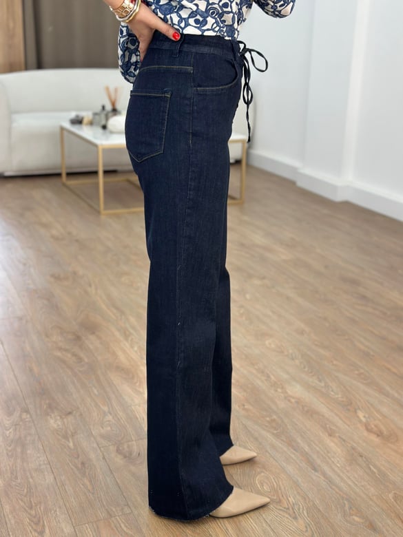 Beli Bağcıklı Denim Pantolon