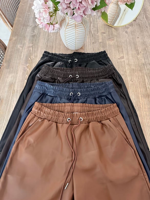 Beli Bağcıklı Deri Pantolon - Kahverengi