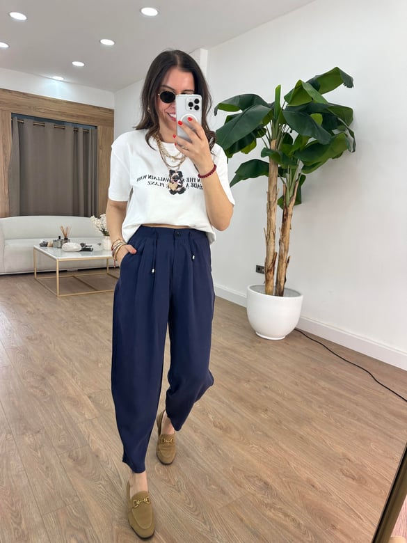 Beli Bağlama Detaylı Havuç Pantolon - Lacivert
