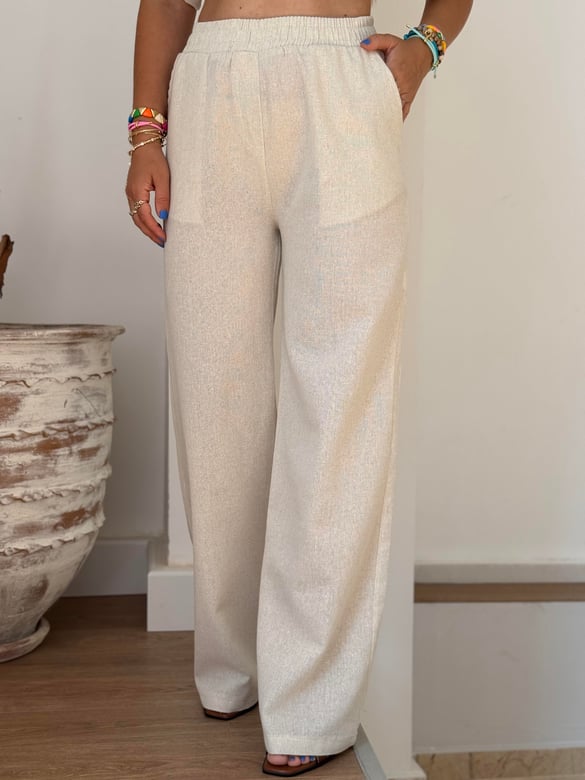 Beli Büzgülü Keten Pantolon Gömlek Takım 