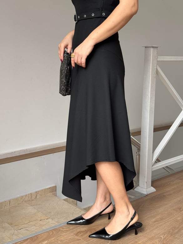 Beli Kemerli Midi Elbise
