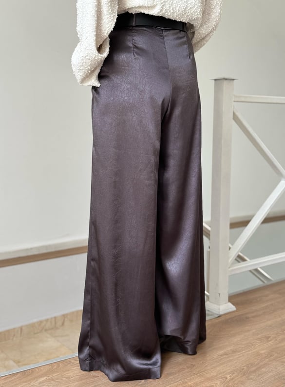 Beli Kemerli Saten Bol Paça Pantolon 