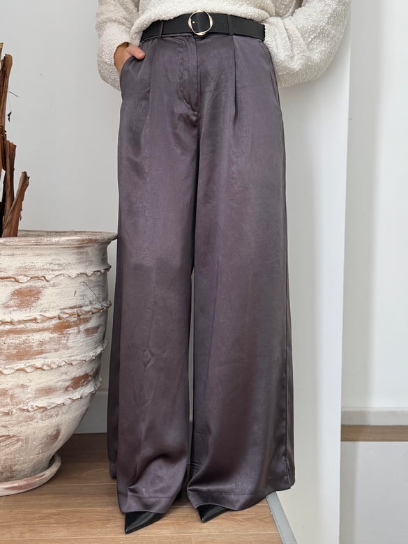 Beli Kemerli Saten Bol Paça Pantolon 