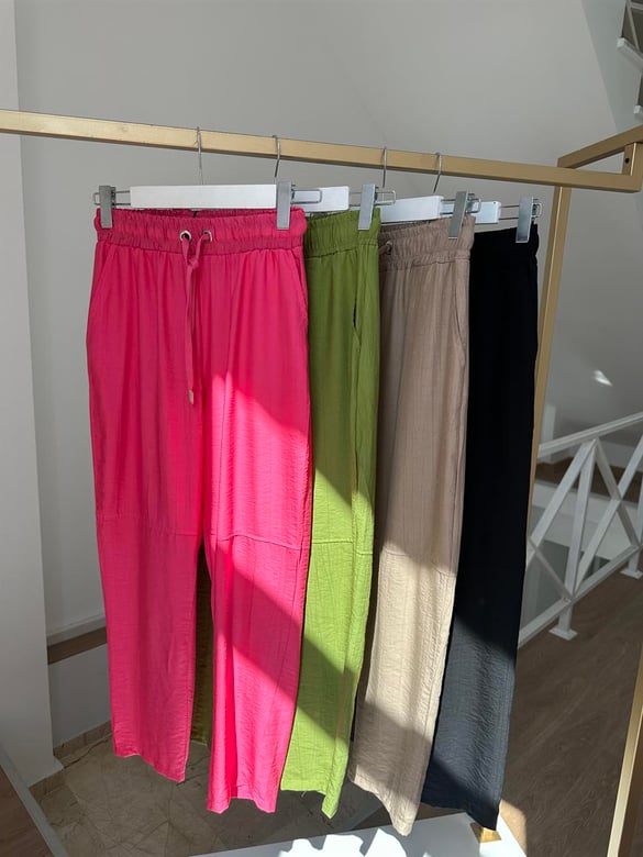Beli Lastikli Dikiş Detay Havuç Pantolon Fuşya