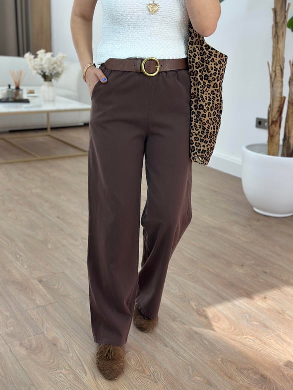 Beli Lastikli Gabardin Pantolon - Kahverengi