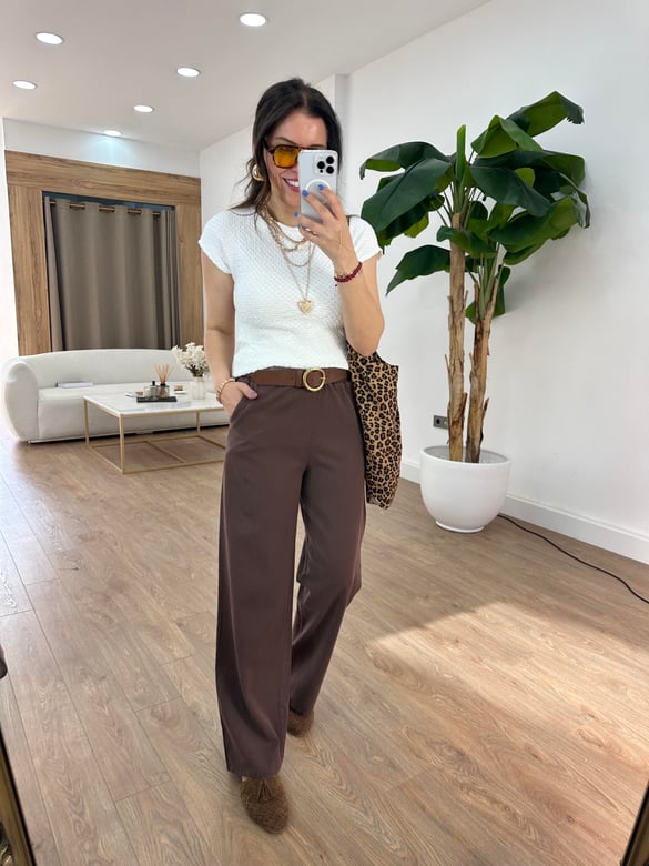 Beli Lastikli Gabardin Pantolon - Kahverengi