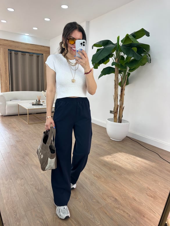 Beli Lastikli Gabardin Pantolon - Lacivert