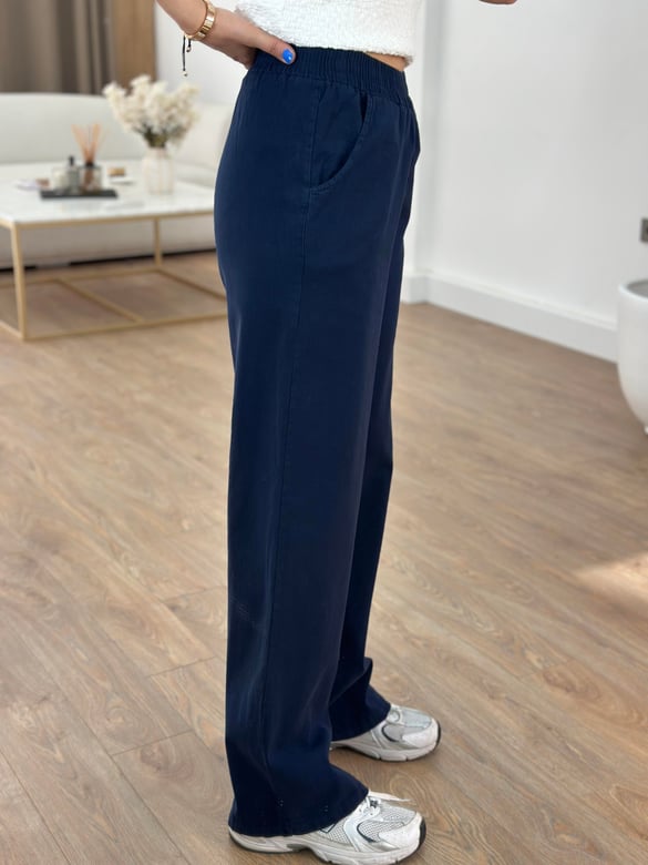 Beli Lastikli Gabardin Pantolon - Lacivert