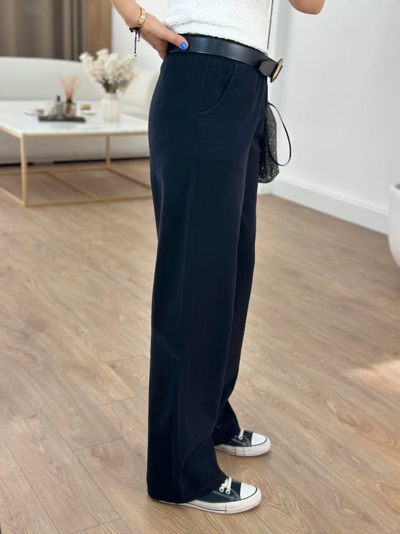 Beli Lastikli Gabardin Pantolon - Siyah