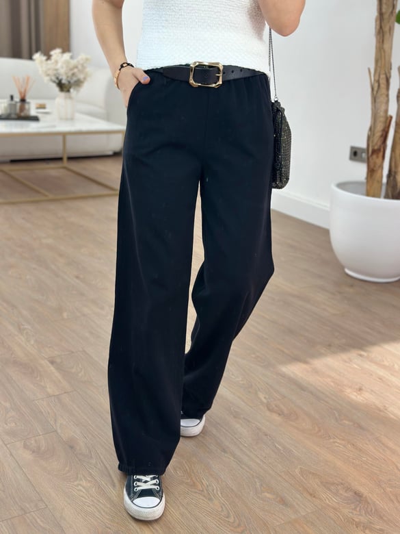 Beli Lastikli Gabardin Pantolon - Siyah