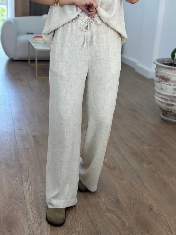 Beli Lastikli Naturel Keten Pantolon