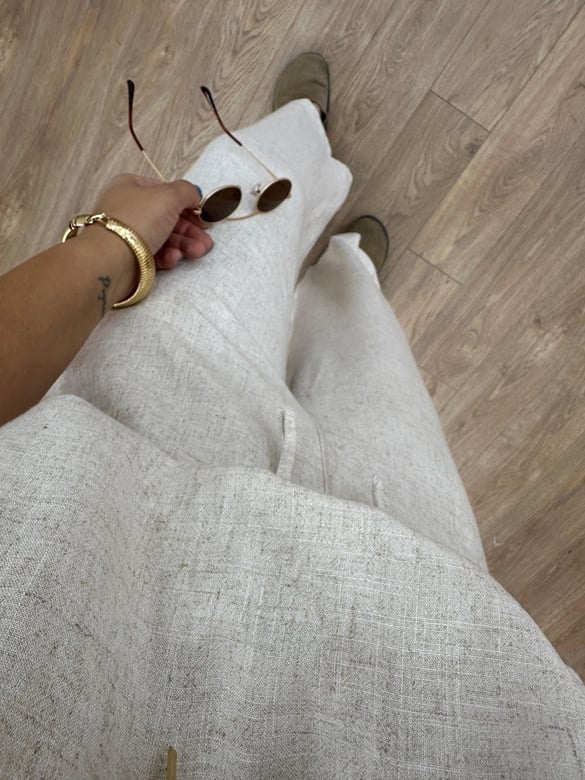 Beli Lastikli Naturel Keten Pantolon
