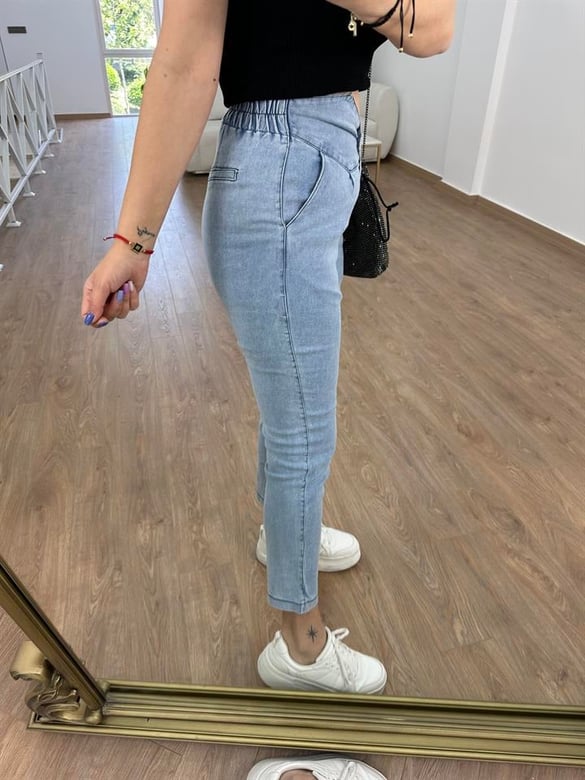 Beli Lastikli Power Likra Tasarım Jean-Mavi