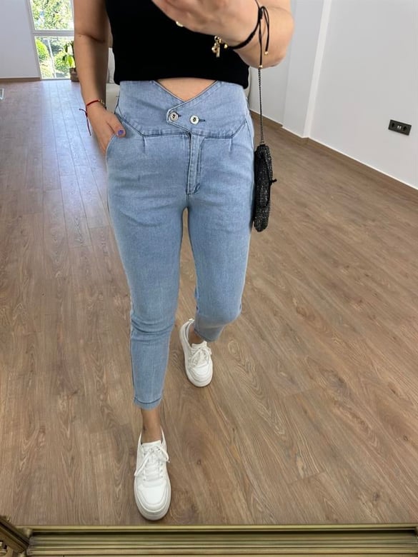 Beli Lastikli Power Likra Tasarım Jean-Mavi