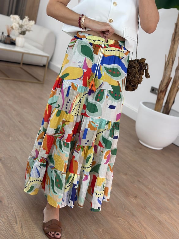 Beli Lastikli Renkli Maxi Etek 