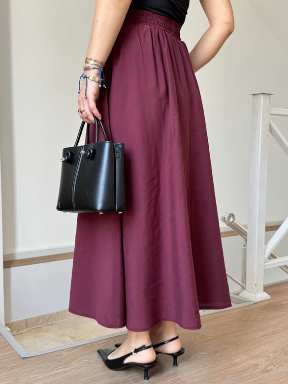 Beli Lastikli Tensel Maxi Etek - Bordo